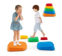 COSTWAY Kids Stepping Stones, 5pcs Stackable Balance River Stones with Non-Slip Edge, Promotes Balance & Coordination, Obstacle Course Sensory Toy for Indoor Outdoor (Multicolor, 37 x 27 x 30cm)