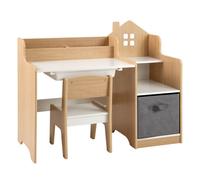 Costway Kids Study Desk And Chair Set Children Study Table W/ Open Shelves-Natural