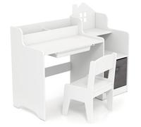 Costway Kids Study Desk And Chair Set Children Study Table W/ Open Shelves-White
