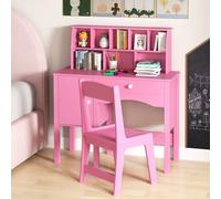 Costway Kids Study Desk And Chair Set Children Wooden Craft Table & Chair-Pink