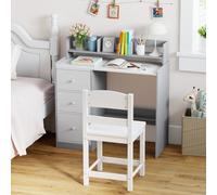Costway Kids Study Desk And Chair Set Children Writing Desk W/ Hutch-Grey