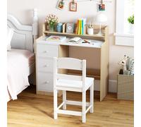Costway Kids Study Desk And Chair Set Children Writing Desk W/ Hutch-Natural