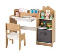 Costway Kids Study Desk & Chair Set Children Study Table w/Shelves in Natural COSTWAY Natural