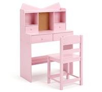 Costway Kids Study Desk & Chair Set Wooden Writing Table w/ Chair & 4 Drawers in Pink COSTWAY Pink