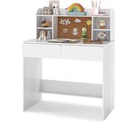 Costway Kids Study Desk Student Writing Table with Cork Bulletin Board in White COSTWAY White
