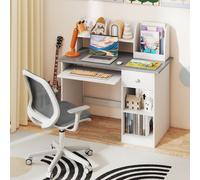 Costway Kids Study Desk Wooden Writing Table With Keyboard Tray-Grey