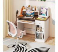 Costway Kids Study Desk Wooden Writing Table With Keyboard Tray-Natural