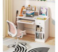 Costway Kids Study Desk Wooden Writing Table With Keyboard Tray-White