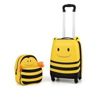 COSTWAY Kids Suitcase, 2Pcs Luggage Backpack Set with Wheels, Telescopic Handle, Name Card, Airline Approved Carry-on Children Travel Suitcase for Holidays, Sleepovers, School Trips