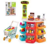 COSTWAY Kids Supermarket Playset, 76 PCS Pretend Play Grocery Store with Shopping Cart, Light, Sound, Play Food Accessories, Toddler Play Shop for 3+ Years Old (Multicolor)