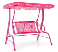 COSTWAY Kids Swing Chair with Adjustable Canopy and Safety Belts, 2 Seat Garden Toddler Swing Bench for Patio Porch Yard (Pink)