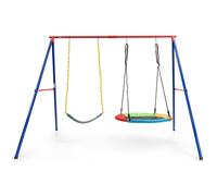 Costway Kids Swing Set A-Frame Metal Swing Stand W/ Saucer Swing Seat & Belt Swing Seat COSTWAY Multicolor