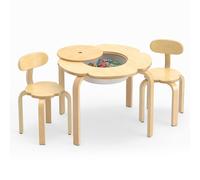 Costway Kids Table & 2 Chairs Set Activity Desk & Chair Set w/ Storage Bin in Natural COSTWAY Natural