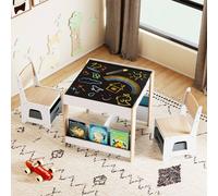 Costway Kids Table & 2 Chairs Set Wooden Activity Desk Set w/ Shelves COSTWAY Multicolor