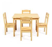 Costway Kids Table & 4 Chairs Set Activity Table Set Wooden Table Furniture in Natural COSTWAY Natural