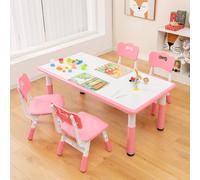 Costway Kids Table & 4 Chairs Set Children Art Study Multi-Activity Table with 4 Seats in Pink COSTWAY Pink