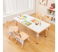 Costway Kids Table And 4 Chairs Set Children Art Study Multi-Activity Table With 4 Seats-Natural