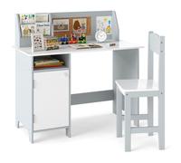 Costway Kids Table And Chair Set Children Study Table W/ Hutch-Grey