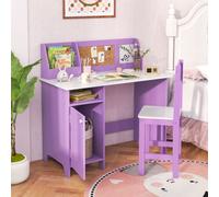 Costway Kids Table And Chair Set Children Study Table With Chair Writing Desk W/ Hutch