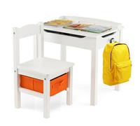 Costway Kids Table And Chair Set Children Wooden Activity Table Set W/ Drawer & Flip Top