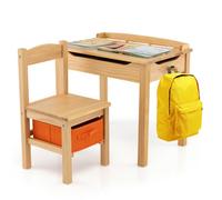 Costway Kids Table And Chair Set Children Wooden Activity Table Set W/ Drawer & Flip Top