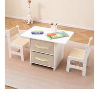 Costway Kids Table And Chair Set Toddler Wooden Activity Table & 2 Chairs-Beige