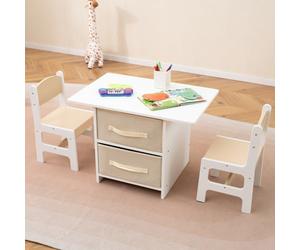 Costway Kids Table And Chair Set Toddler Wooden Activity Table & 2 Chairs-Beige
