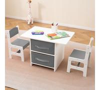 Costway Kids Table And Chair Set Toddler Wooden Activity Table & 2 Chairs-Grey