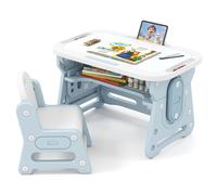 Costway Kids Table & Chair Set Height Adjustable Toddler Drawing Table in Blue COSTWAY Blue