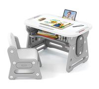 Costway Kids Table & Chair Set Height Adjustable Toddler Drawing Table in Grey COSTWAY Grey
