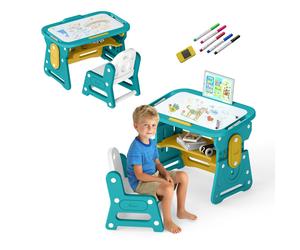 Costway Kids Table & Chair Set Height Adjustable Toddler Drawing Table in Yellow COSTWAY Yellow