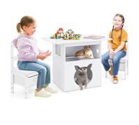 Costway Kids Table & Chairs Set 3 Pieces Wooden Children Furniture in White COSTWAY White