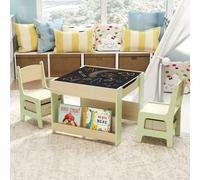 Costway Kids Table & Chairs Set 4 in 1 Toddler Activity Table Playroom in Green COSTWAY Green