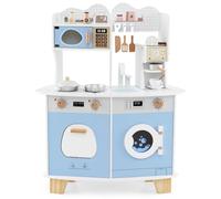 COSTWAY Kids Toy Kitchen, Pretend Play Kitchen with Coffee Maker, Microwave, Oven, Washing Machine, Accessories, Children Cooking Role Playset for 3+ Years Old (Blue)