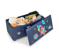 COSTWAY Kids Toy Storage Box, Upholstered Children Organizer Chest with Removable Lid, Handle and Adjustable Legs, Storage Ottoman Bench for Bedroom, Nursery, Playroom (Navy Blue)