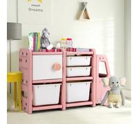 Costway Kids Toy Storage Organizer Truck-Shaped Toddler Storage Cabinet 2 Plastic Bins