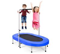 COSTWAY Kids Trampoline, 2 Persons Foldable Fitness Trampolines with 5 Levels Height Adjustable Handle, Indoor Double Oval Rebounder Exercise Jumper for Children, Teens and Adults