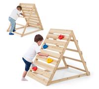 Costway Kids Triangle Climber Toy Solid Wood Climbing Frame W/ Climbing Rocks-Natural