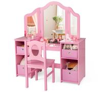 Costway Kids Vanity Desk & Chair 2 in 1 Toddler Makeup Pretend Play Table in Pink COSTWAY Pink