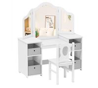 Costway Kids Vanity Desk & Chair 2 in 1 Toddler Makeup Pretend Play Table in White COSTWAY White
