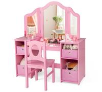 Costway Kids Vanity Desk & Chair 2 In 1 Toddler Makeup Pretend Play Table-Pink