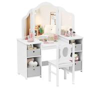 Costway Kids Vanity Desk & Chair 2 In 1 Toddler Makeup Pretend Play Table-White