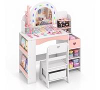 Costway Kids Vanity Desk Mirror And Lights Princess Pretend Play Makeup Table Open Storage Shelves White