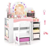 Costway Kids Vanity Desk w/Open Storage Shelves Dressing Table & Chair Set in White COSTWAY White
