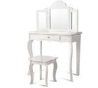 Costway Kids Vanity Makeup Table Set Princess Makeup Dressing Table in White COSTWAY White