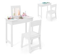 Costway Kids Vanity Set 2 in 1 Vanity Table & Chair Set w/Flip Top Mirror in White COSTWAY White
