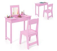 Costway Kids Vanity Set 2 In 1 Vanity Table & Chair Set W/ Flip Top Mirror-Pink