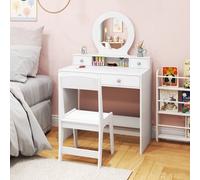 Costway Kids Vanity Set Princess Makeup Dressing Desk And Chair W/ Mirror-White