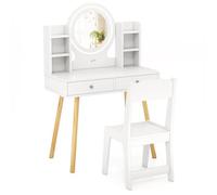 Costway Kids Vanity Set Princess Vanity Desk Set W/ Led Lighted Mirror-White