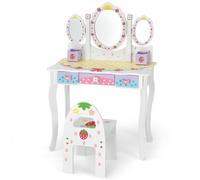 Costway Kids Vanity Table Chair Set Children Makeup Dressing Table W/ Tri-Fold Mirror